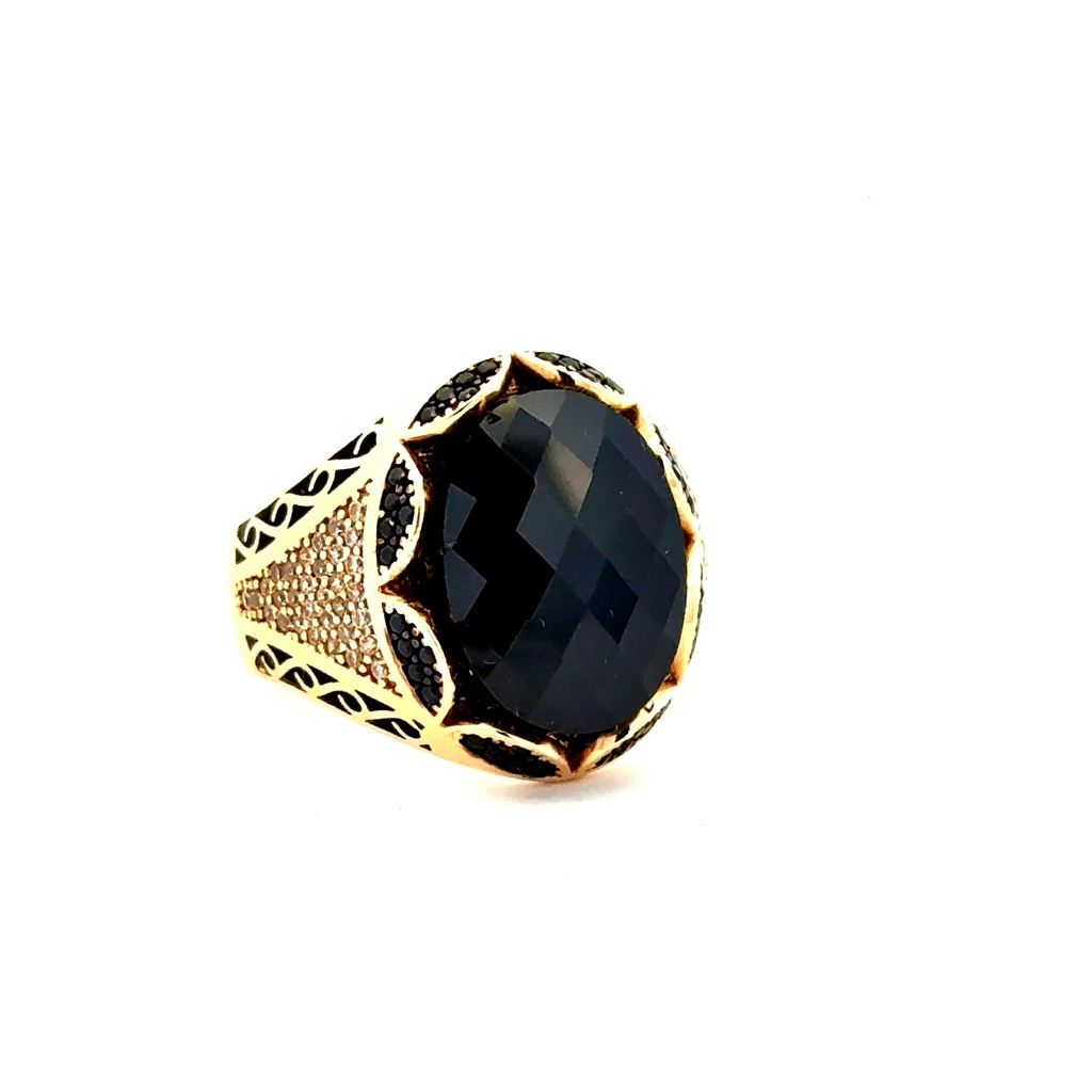 Ring Men's Big Central Stone & CZ Accents 10 5.5mm 14K