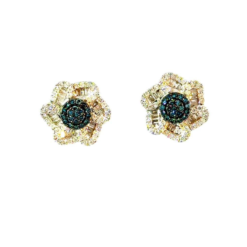 Earrings Stud 10K Round Blue Diamond 5/8ct