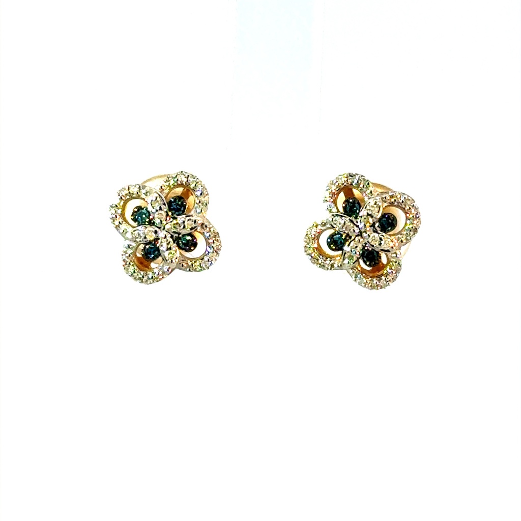 Earrings Stud 10K Round Blue Diamond 1/5ct