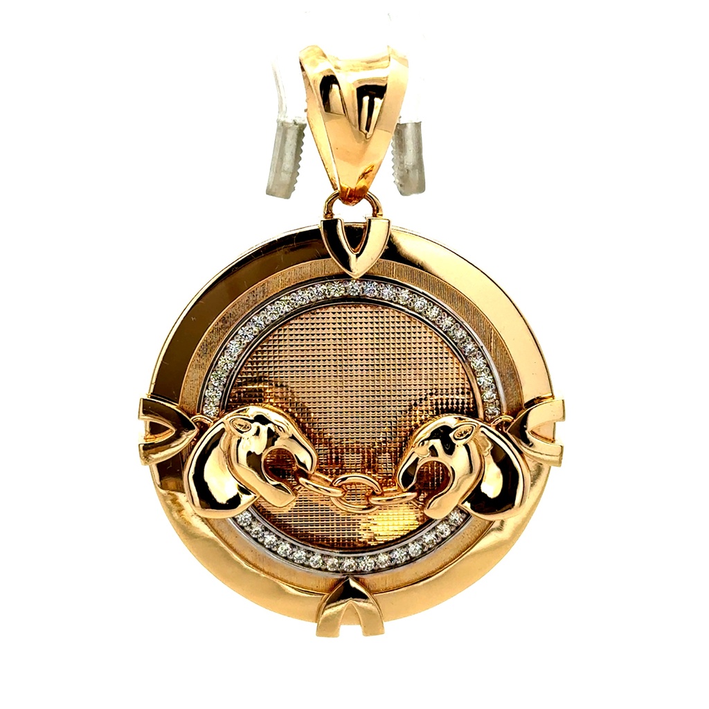Pendant Round Outgoing Panther CZ Halo 56 14K