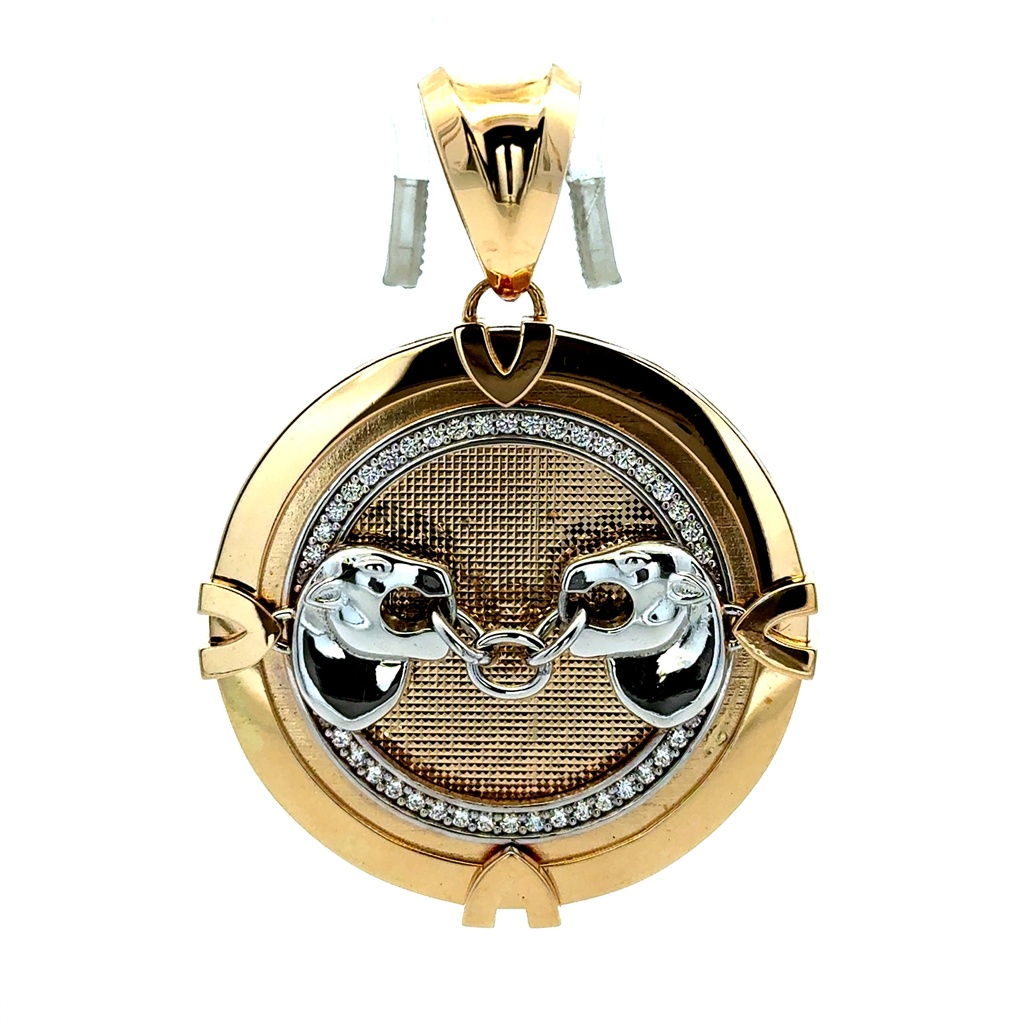 Pendant Round Outgoing Panther CZ Halo 56 14K