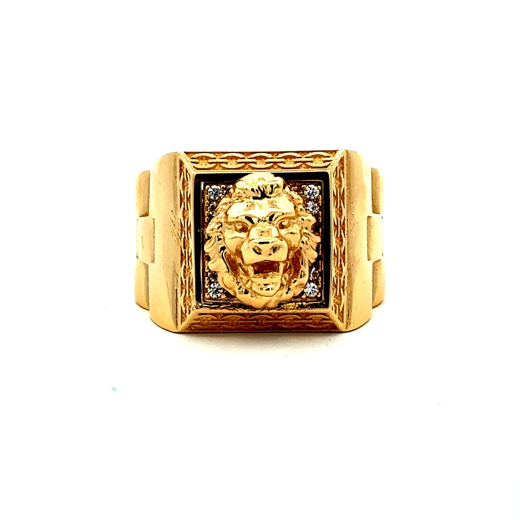 Ring Roaring Lion Head & CZ 11.5 6mm 14K
