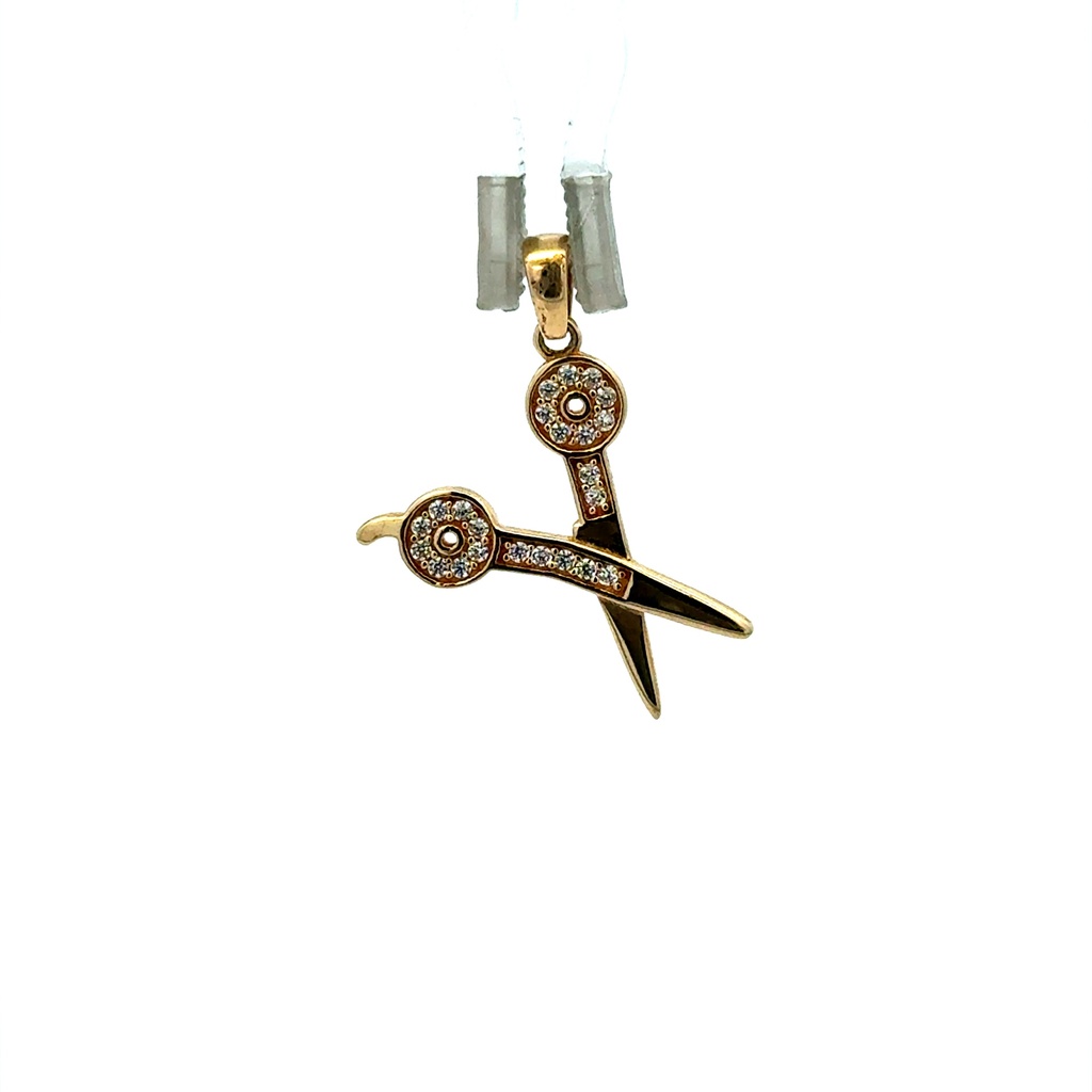 Pendant Barber Shears with CZ 25.5 14K