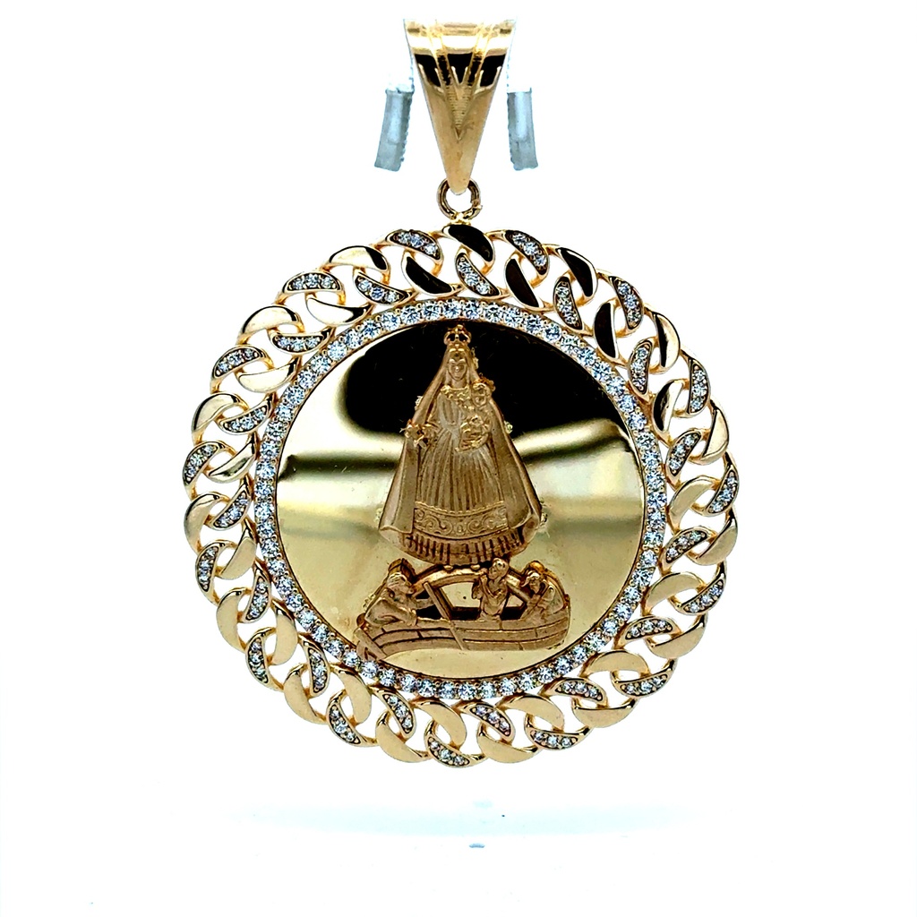 Pendant Openwork Medallion w CZ & ‘Virgen de la Caridad del Cobre’ 67.5 10K