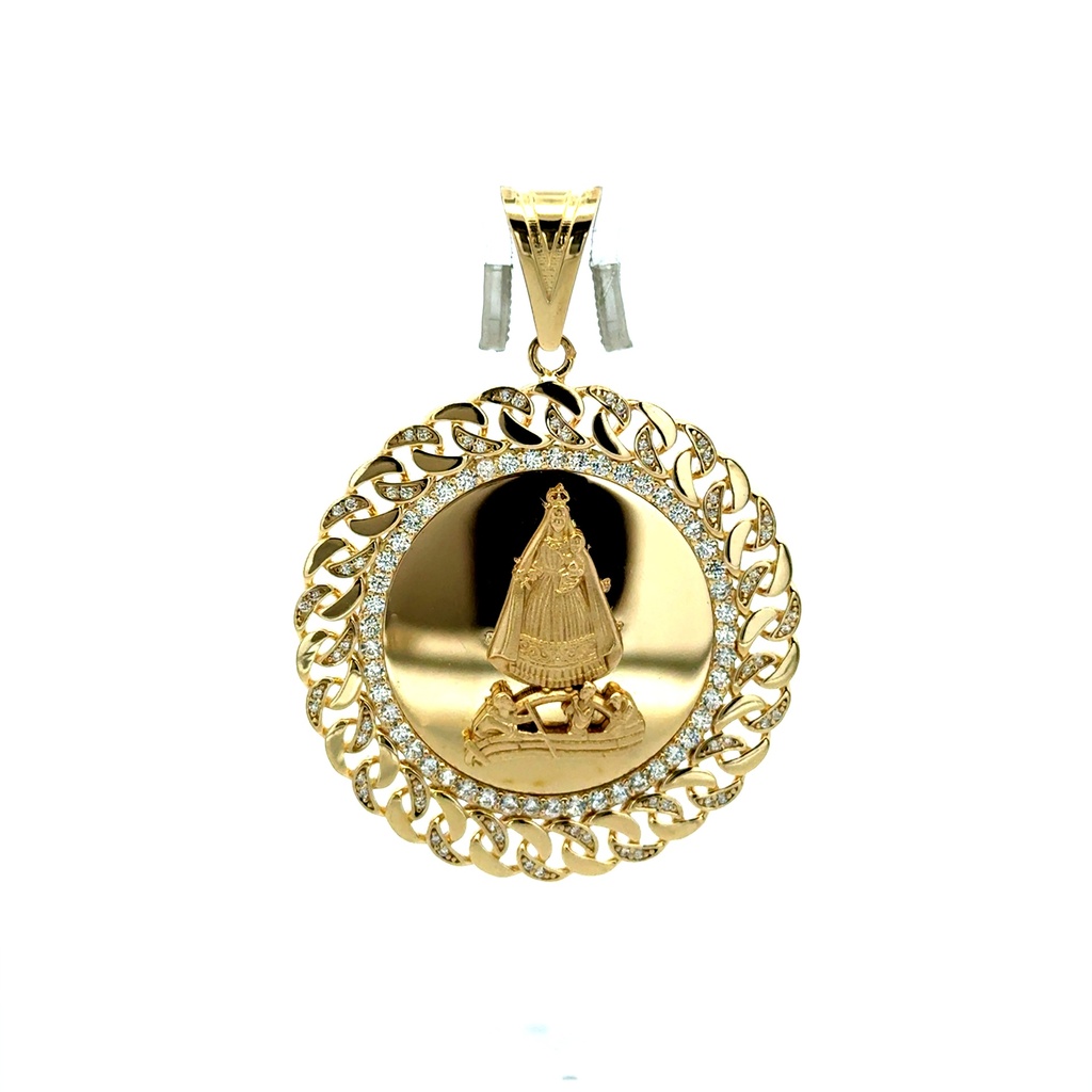 Pendant Openwork Medallion w CZ & ‘Virgen de la Caridad del Cobre’ 57.5 14K