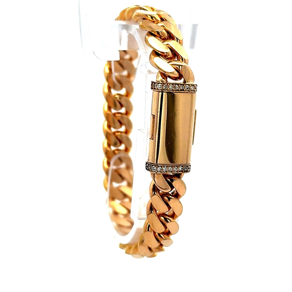 Bracelet Cuban Link with Sided Diamond Sleek Lock 10mm 8" 14K