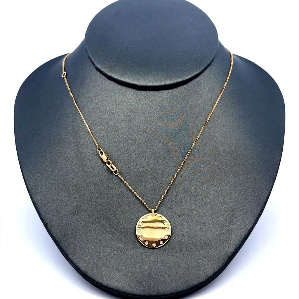 Chain Boston w CZ-Edged Medallion 0.5mm 18" 14K