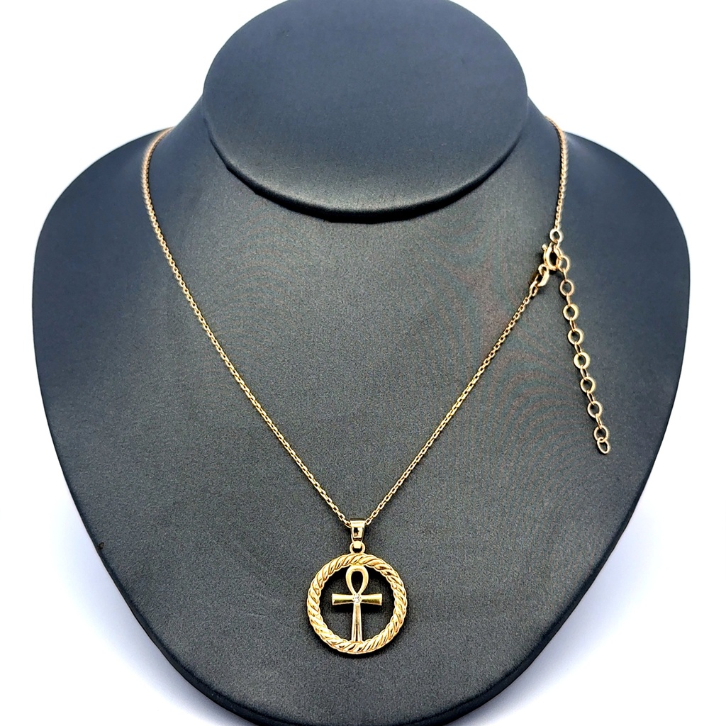 Chain Boston w Ankh Cross Pendant 1mm 18" 10K