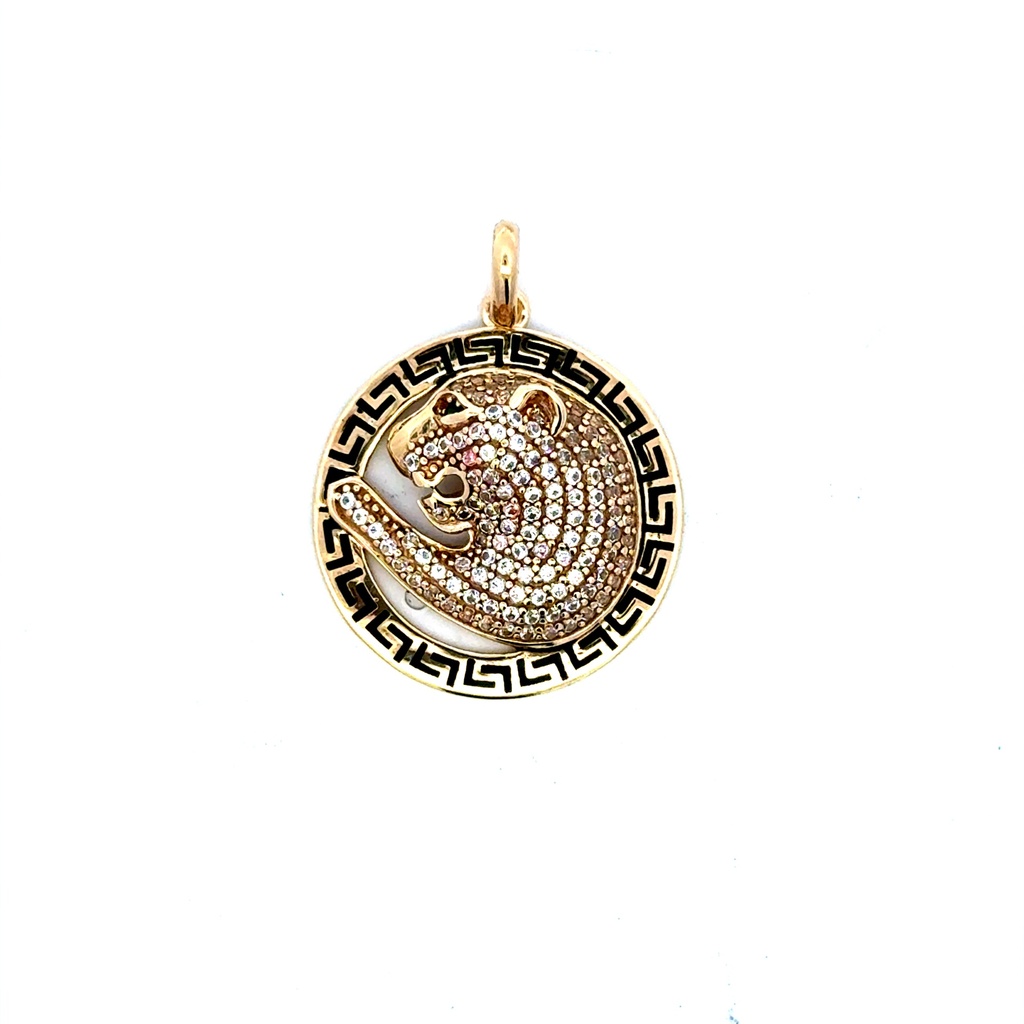 Pendant Round Outgoing CZ-Iced Panther's Head 29 10K