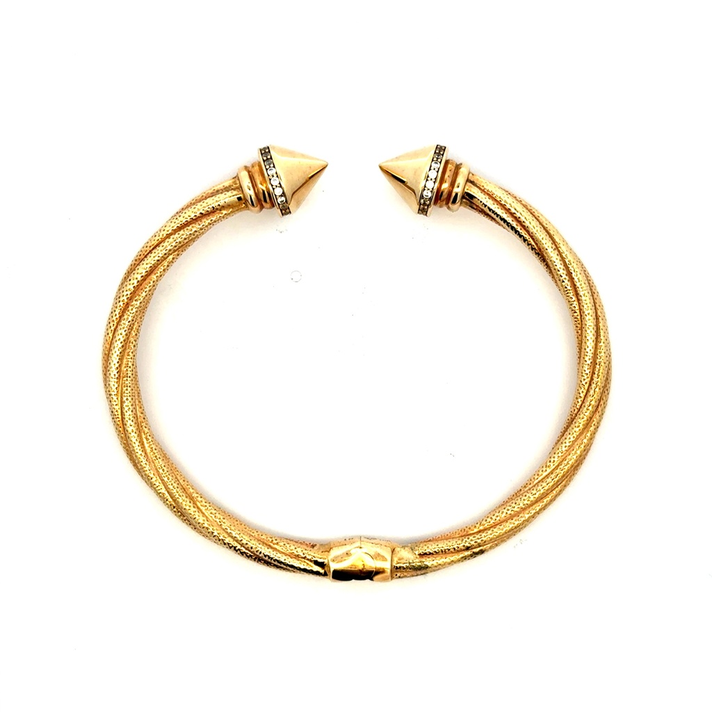 Bangle Hollow Double-Ended Twisted Nail with CZ 18 5mm 10K