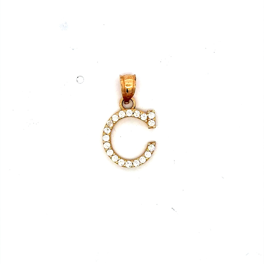 Pendant Pave CZ Block Initial 'C' 19 14K