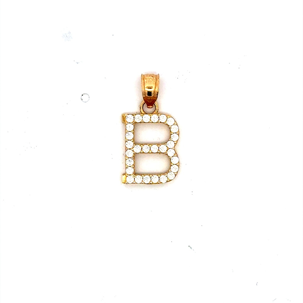 Pendant Pave CZ Block Initial 'B' 19 14K
