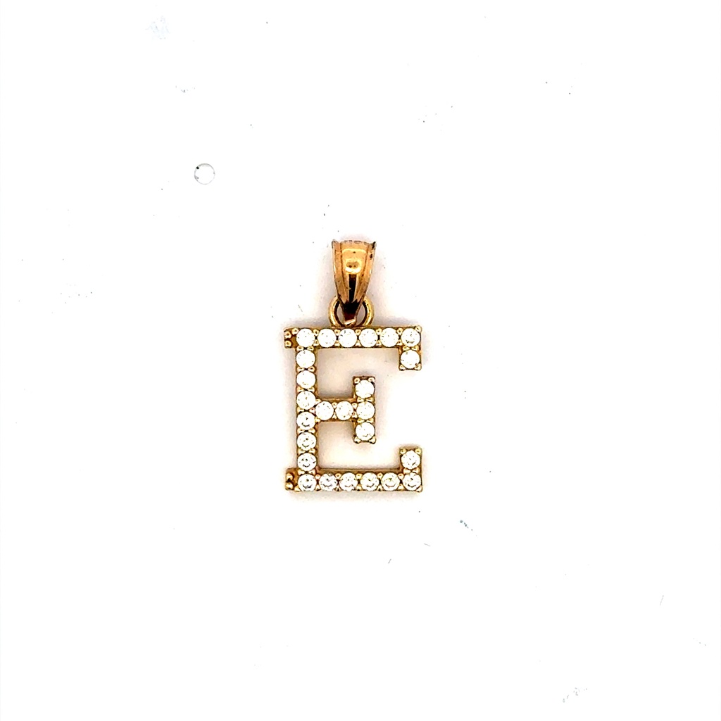 Pendant Pave CZ Block Initial 'E' 19 10K