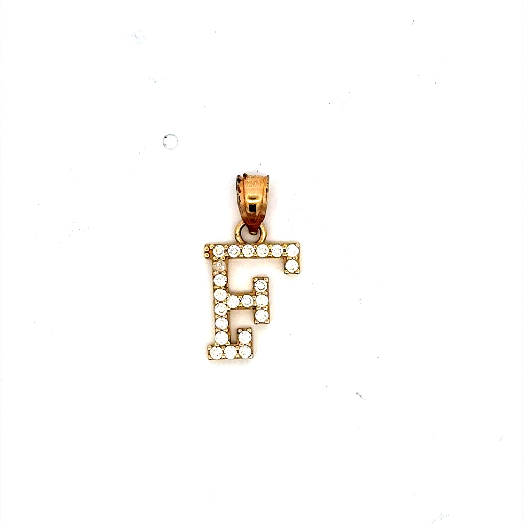 Pendant Pave CZ Block Initial 'F' 19 10K