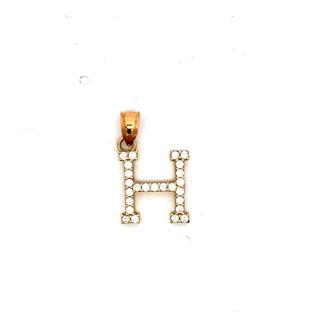 Pendant Pave CZ Block Initial 'H' 19 10K