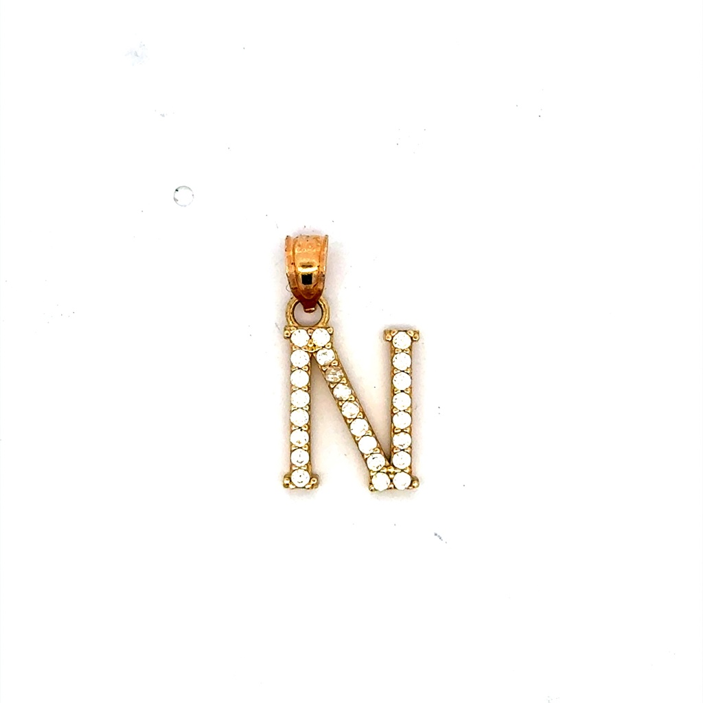 Pendant Pave CZ Block Initial 'N' 19 10K