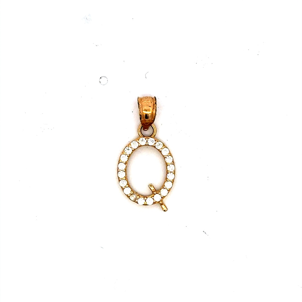 Pendant Pave CZ Block Initial 'Q' 19 10K