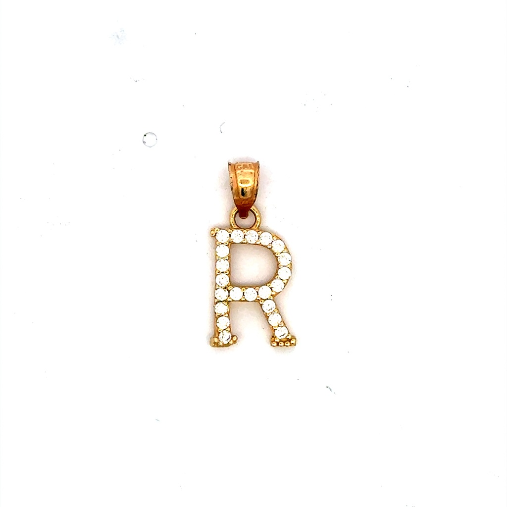 Pendant Pave CZ Block Initial 'R' 19 14K