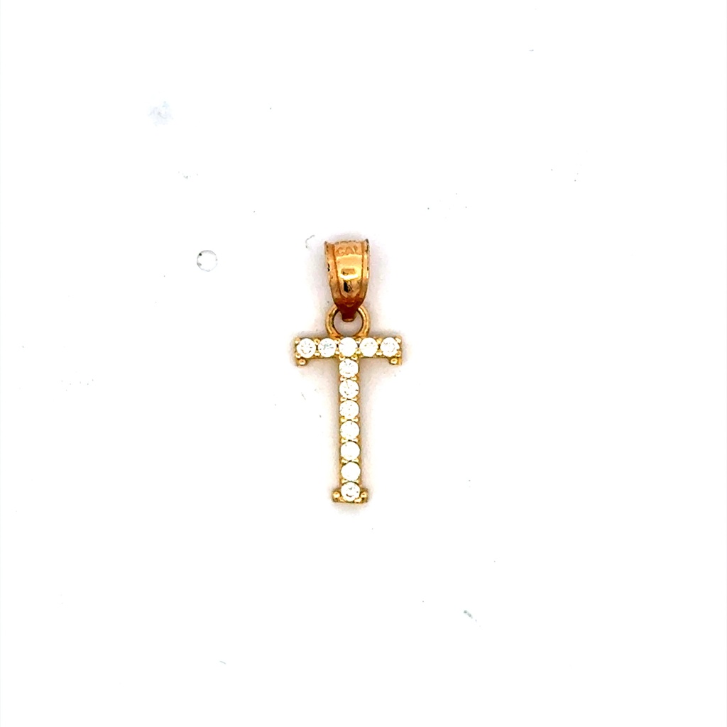 Pendant Pave CZ Block Initial 'T' 19 14K