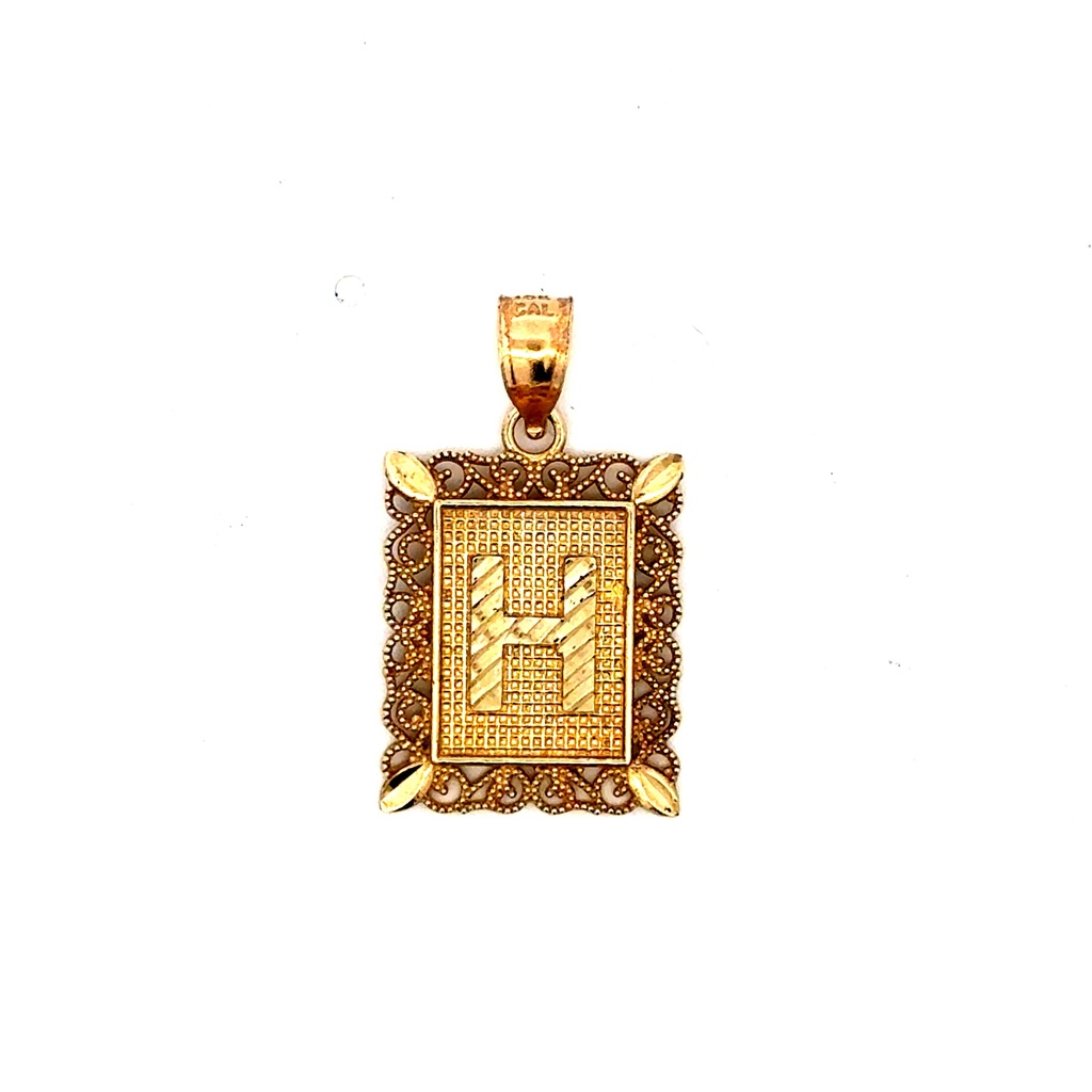 Pendant Rect Openwork Frame Initial 'H' 25.5 10K