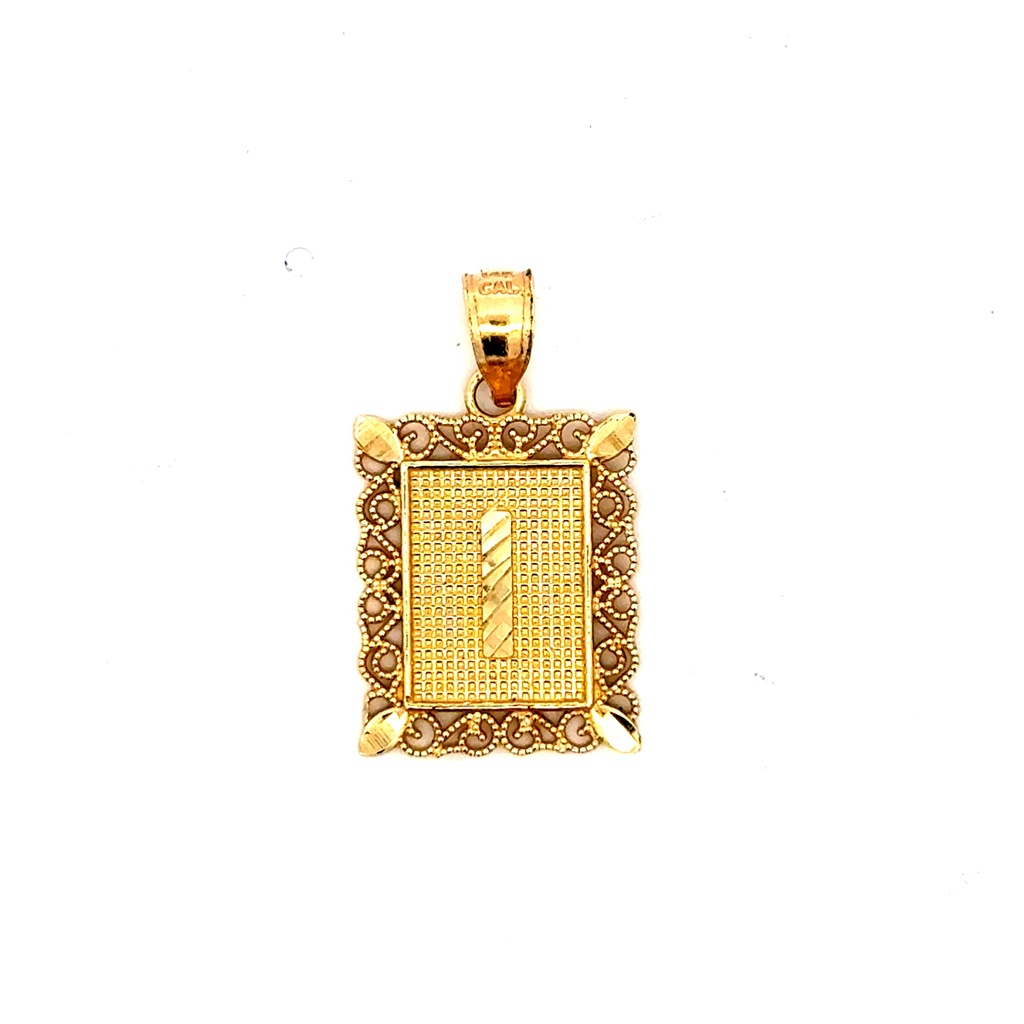 Pendant Rect Openwork Frame Initial 'I' 25.5 14K