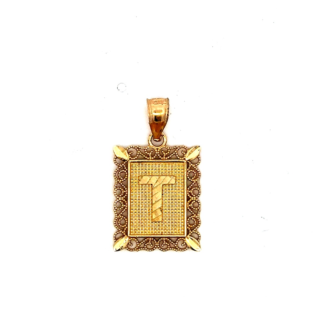 Pendant Rect Openwork Frame Initial 'T' 25.5 14K