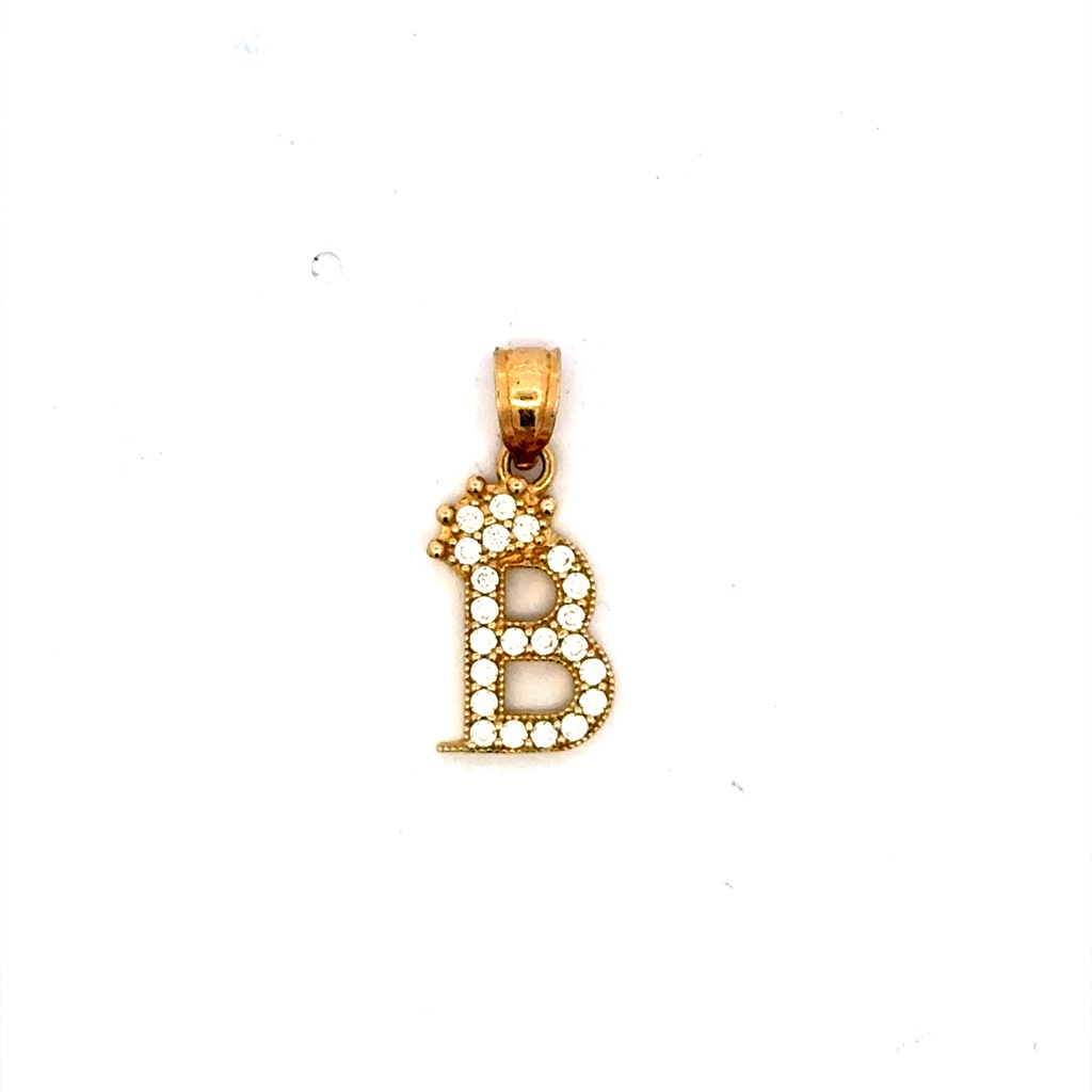 Pendant Pave CZ Crowned Block Initial 'B' 19.5 10K