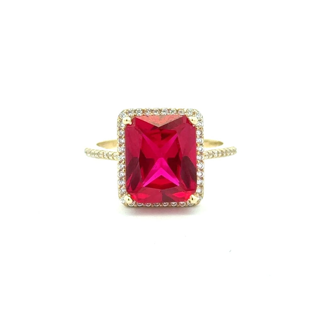 Ring Women Wine Rect Stone and CZ 7 1.5mm 14K