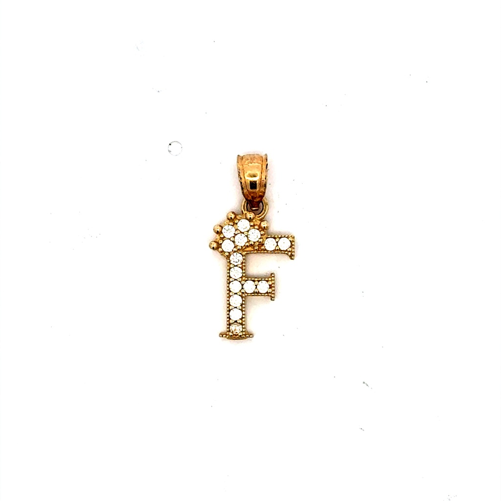 Pendant Pave CZ Crowned Block Initial 'F' 19.5 10K