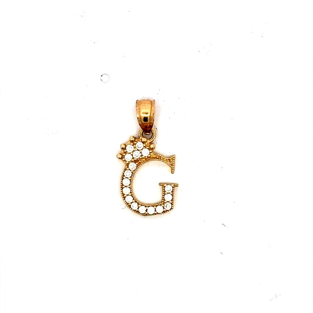 Pendant Pave CZ Crowned Block Initial 'G' 19.5 10K