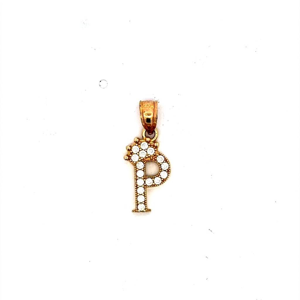 Pendant Pave CZ Crowned Block Initial 'P' 19.5 10K