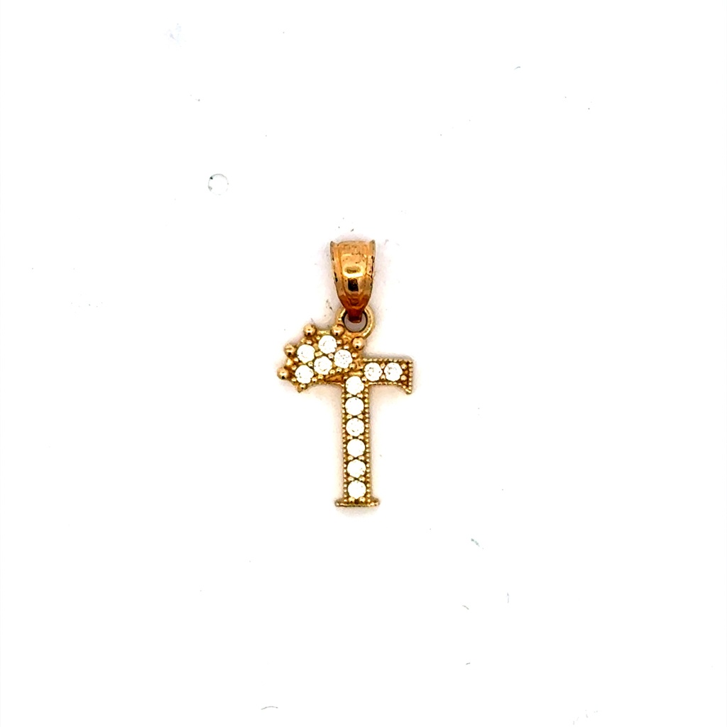Pendant Pave CZ Crowned Block Initial 'T' 19.5 10K
