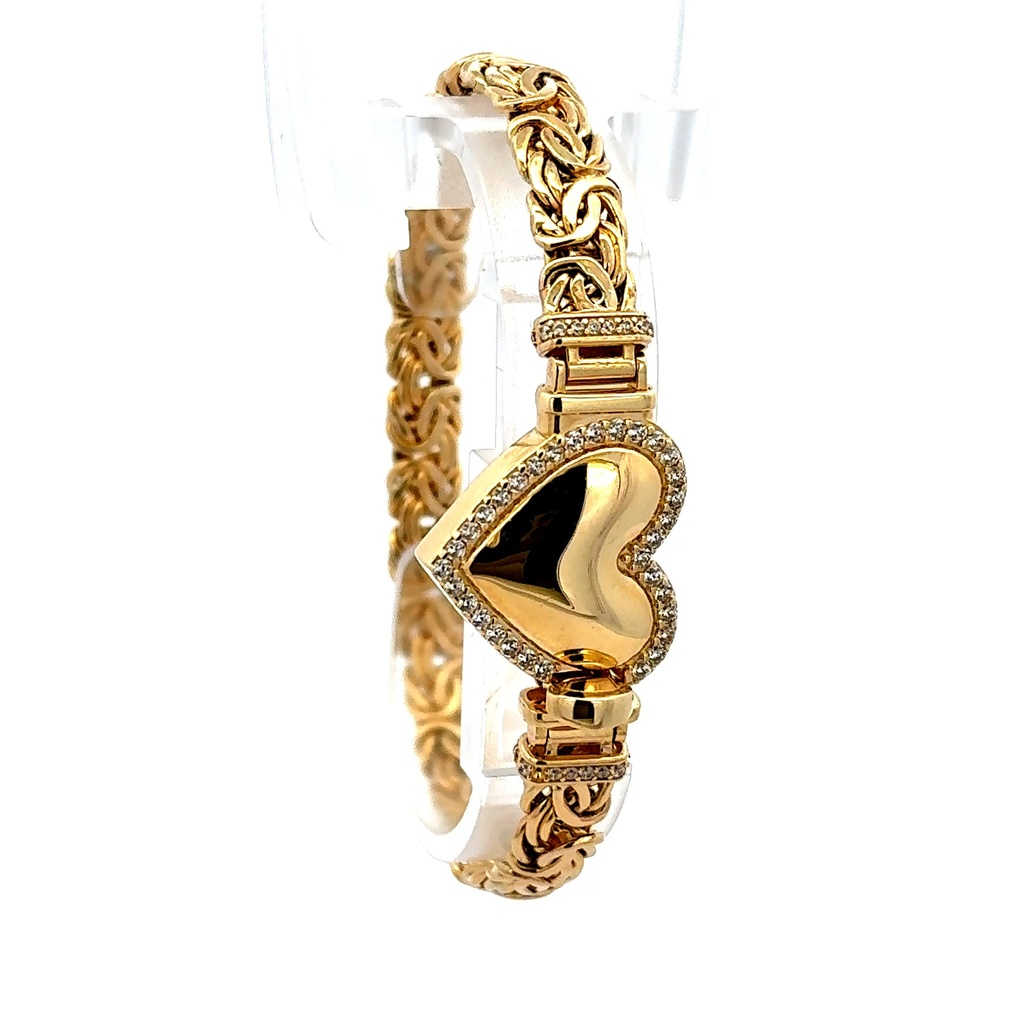 Bracelet Byzantine with Heart Lock & CZ 7mm 7" 10K