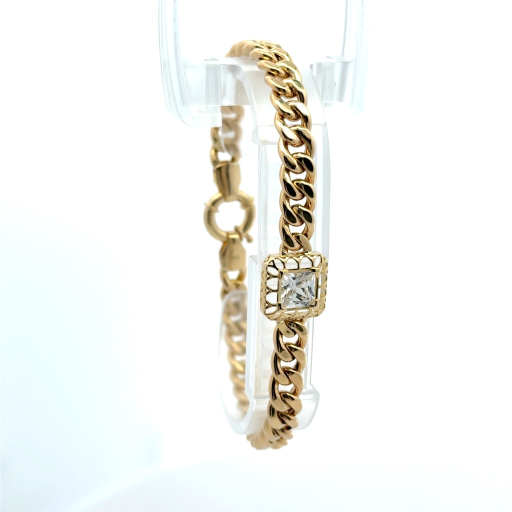 Bracelet Hollow Cuban with White Stone Detail 6.5mm 7.5" 10K