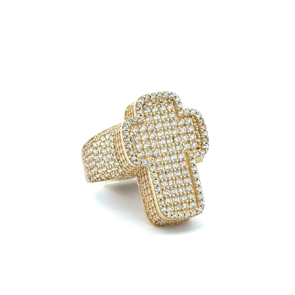 Ring CZ-Iced Big Cross 11.5 4.5mm 10K