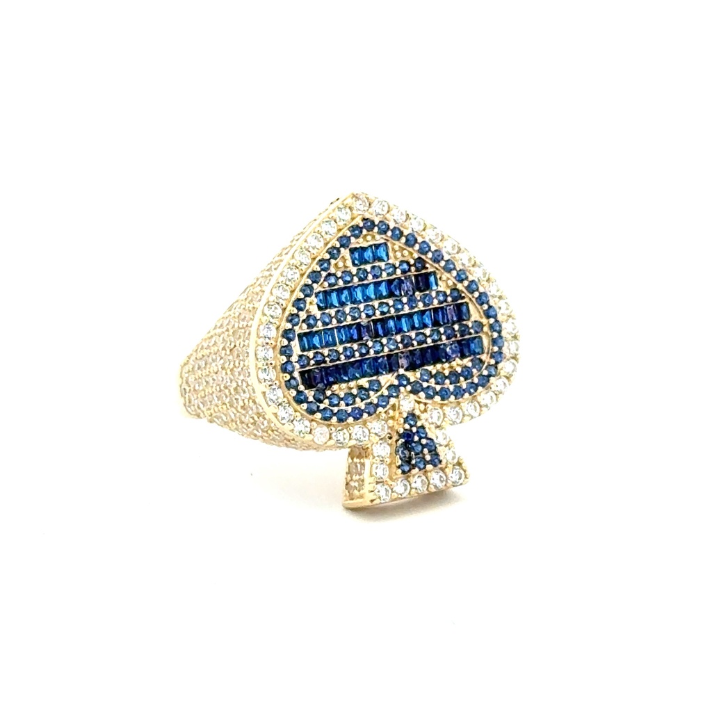 Ring CZ-Iced Big Blue Spades 11 3.5mm 10K