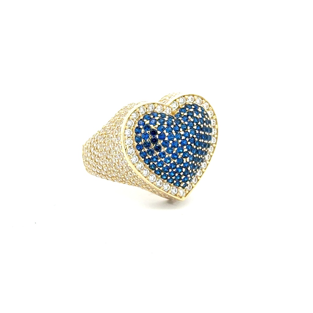 Ring CZ-Iced Big Blue Puff Heart 9 4mm 10K