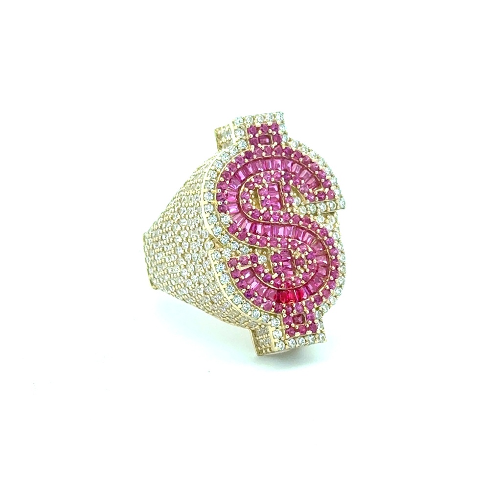 Ring CZ-Iced Big Pink Dollar Sign 8.5 4.5mm 10K