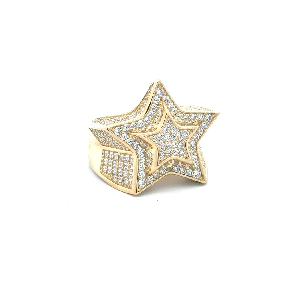 Ring CZ-Iced Big Stepped Star 11 5.5mm 10K