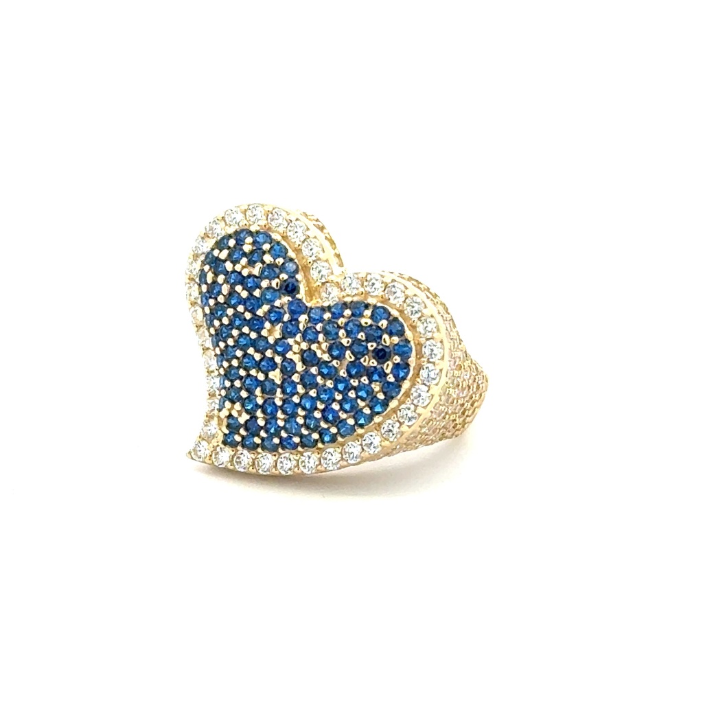 Ring CZ-Iced Big Blue Heart Motif 7.5 3mm 10K