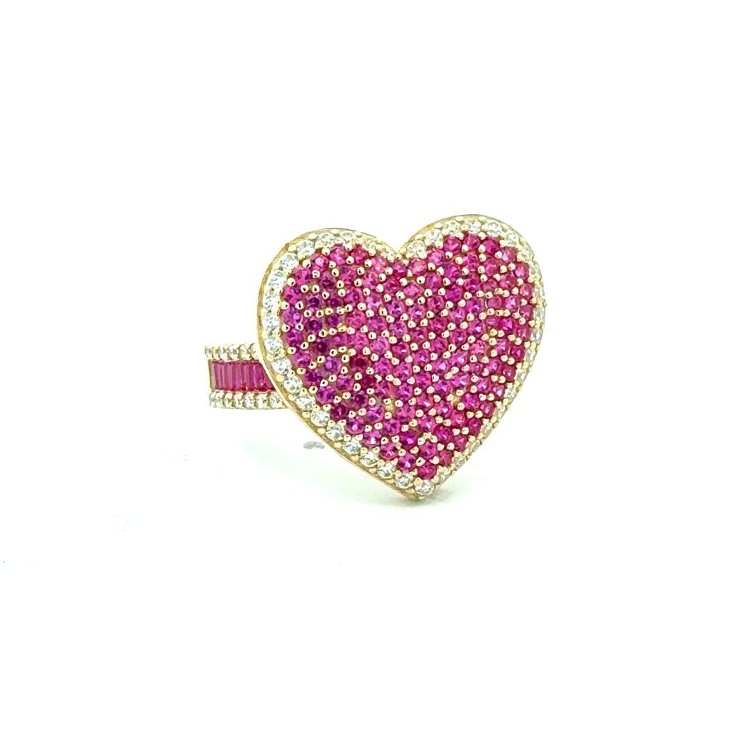 Ring Band with CZ-Iced Big Pink Heart 7.5 3.5mm 10K