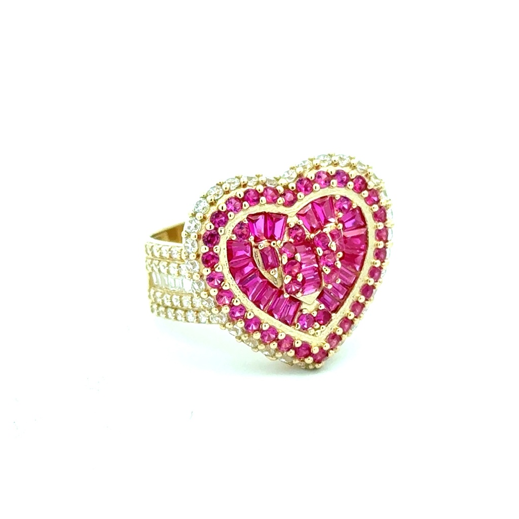 Ring Band CZ-Iced with Multistone Pink Heart 9.5 5.5mm 10K
