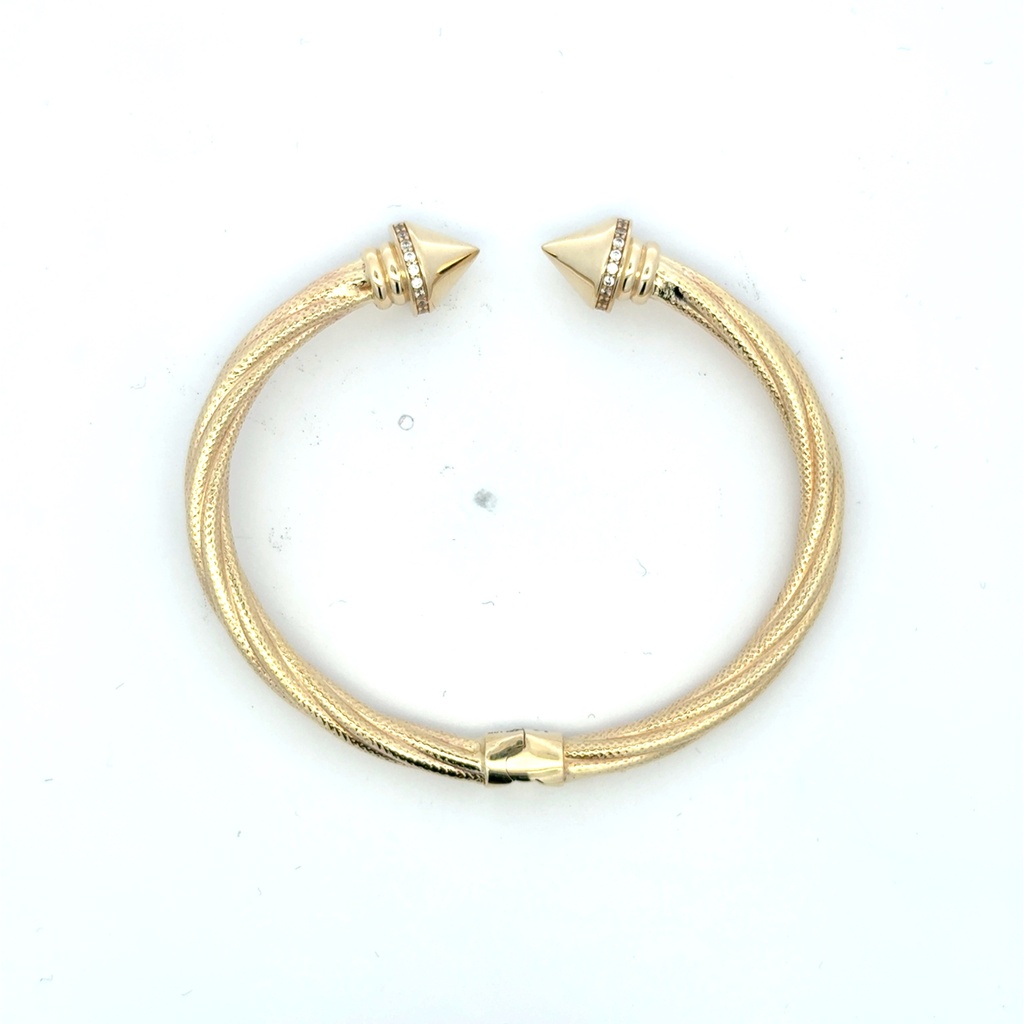 Bangle Hollow Double-Ended Twisted Nail with CZ 16 5mm 10K