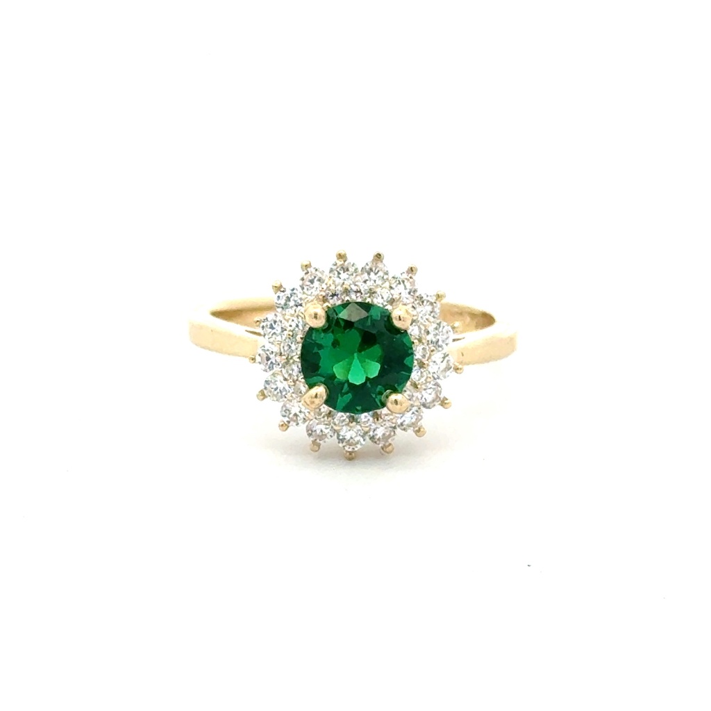 Ring Floral Women Green Round Stone 7 2mm 10K
