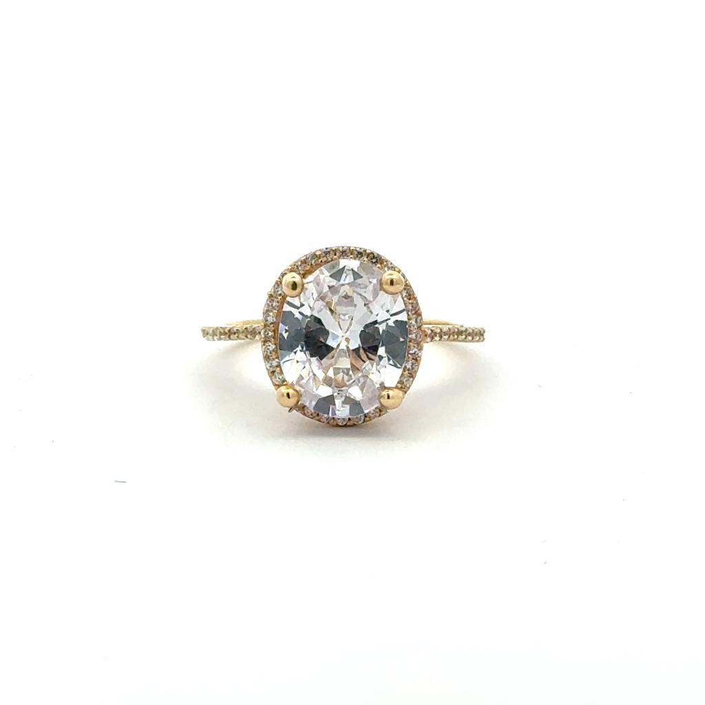 Ring Women Oval Stone and CZ 7 1mm 10K