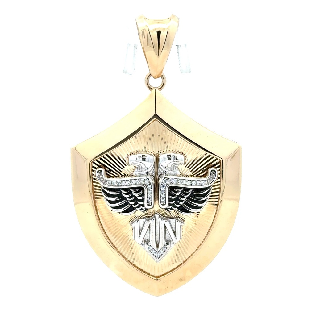 Pendant Two Eagles Shield with CZ 66 10K