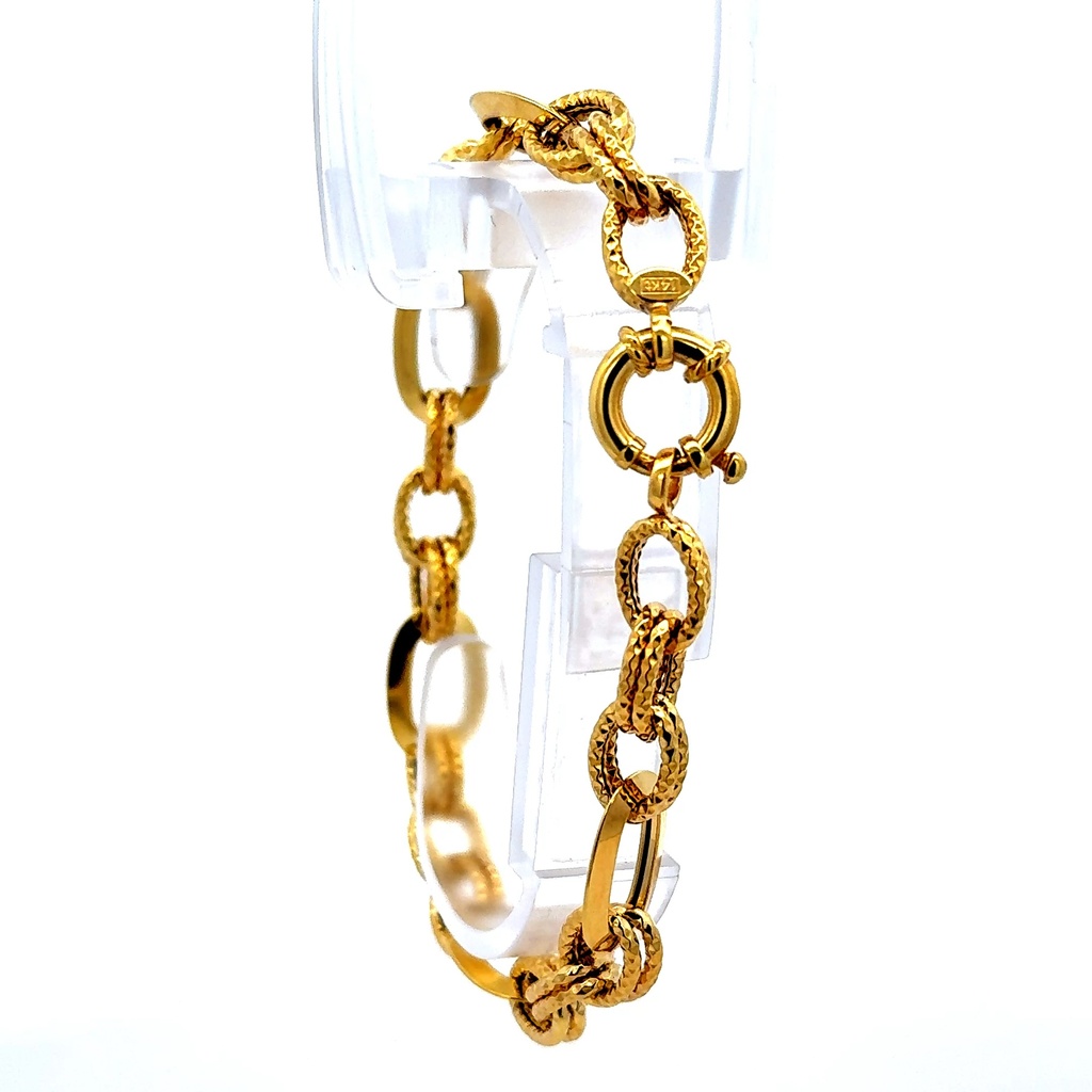 Bracelet Textured Hollow Figaro 9.5mm 7.5" 14K
