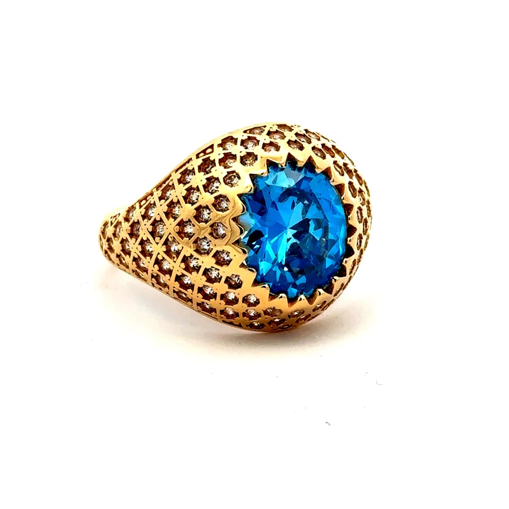 Ring Men's Big Central Stone & CZ Accents 11 4.5mm 14K