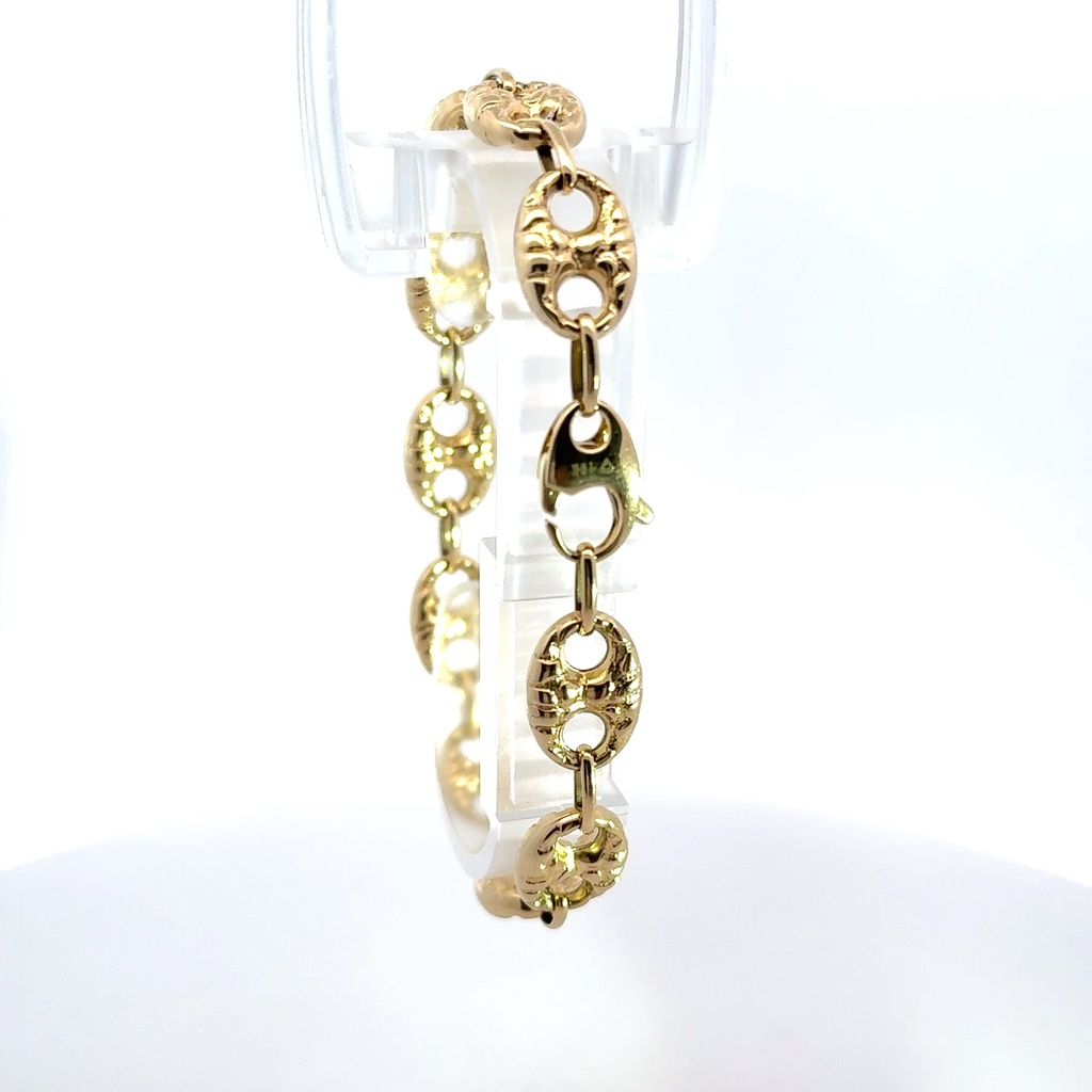 Bracelet Textured Mariner Puff 10mm 8" 14K