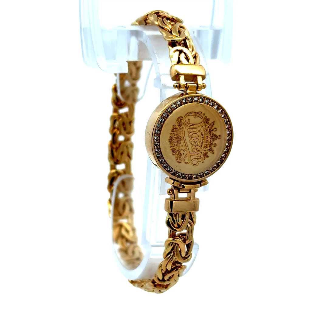 Bracelet Byzantine w Lock medallion & CZ 7mm 7" 14K